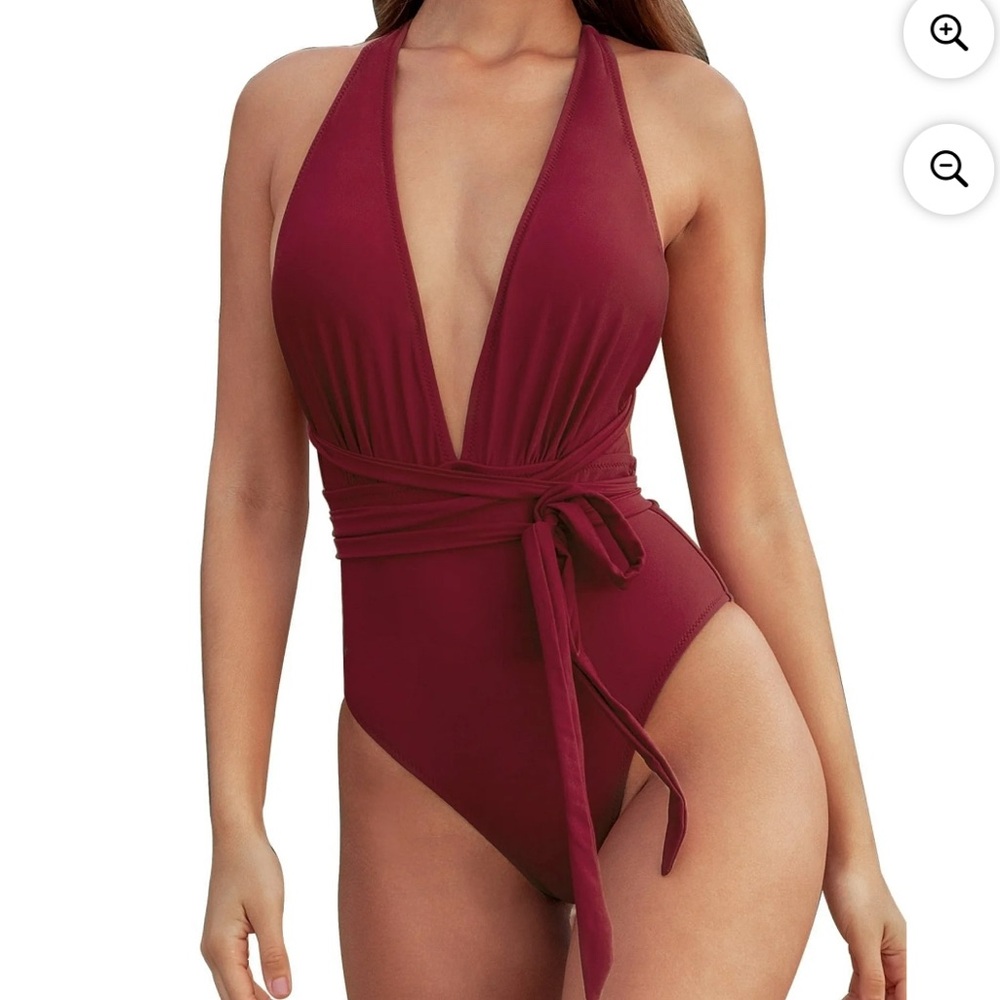 Cupshe Red Tie-waist Plunge Swimsuit